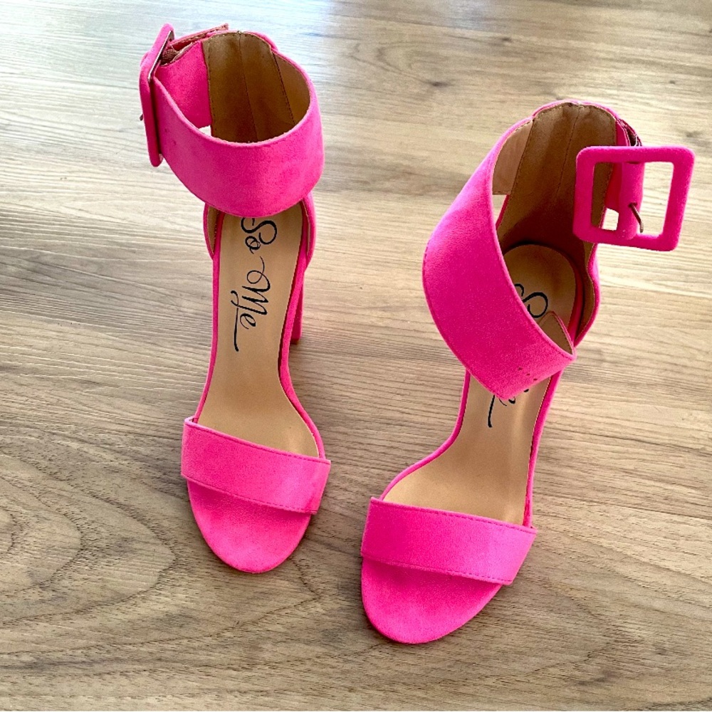 - So me faux velvet hot pink Barbie open toe pink heels 6